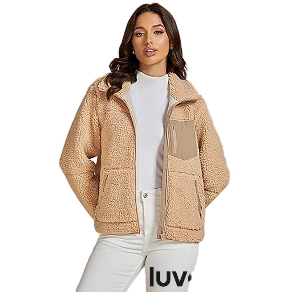 🦢Luvamia Tan Teddy Jacket with High Collar &Plush Fleece outerwear 2XL..